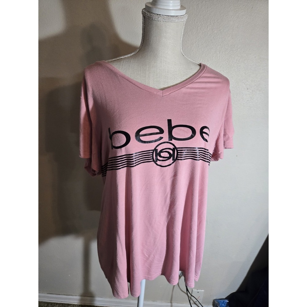 Bebe Sport Pink Logo Tee Womens XL Short‎ Sleeve Graphic Shirt Casual